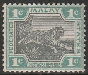 Malaya 1900 Federated Malay States Tiger 1c Mint LH NG wmk CrownCA SG#15a MA1481