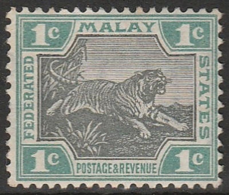 Malaya 1900 Federated Malay States Tiger 1c Mint LH NG wmk CrownCA SG#15a MA1481