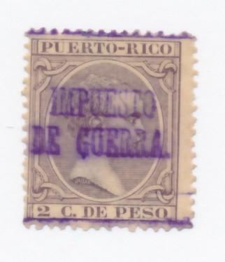Puerto Rico 1898 Scott MR4 no gum - 2c, Alfonso XIII, Impuesto de Guerra Ovpt