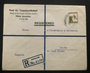 1931 Jerusalem Palestine Bank Temple Society Cover To Leeds England Label