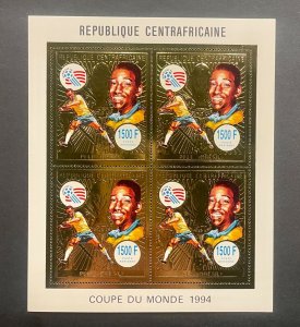 Stamps Minisheet Gold Football Worldcup USA 94 Central Africa Perf.-