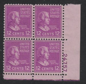 1938 Zachary Taylor Prexy 12c Sc 817 MNH OG eye plate block premium 24757 LR 