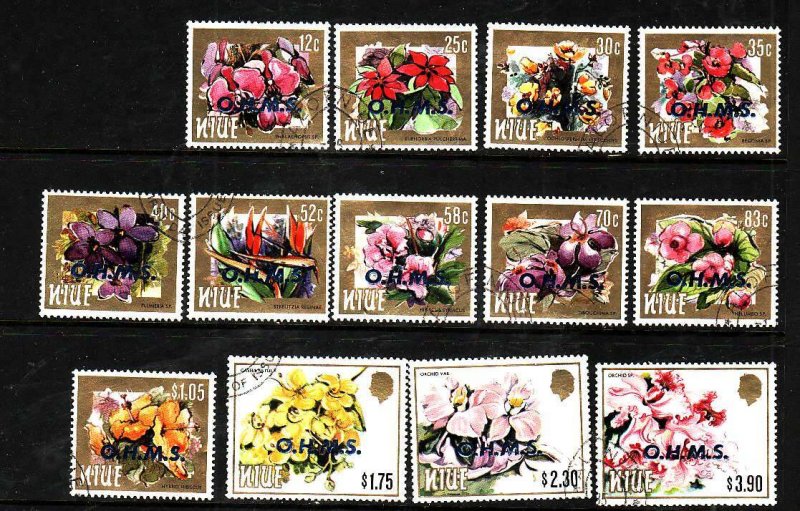 Niue-Sc#O1-O13- id5-used Official short set to $3.90-Flowers-1985-7-