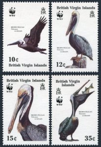 Virgin Islands 621-624, MNH. Michel 636-639. WWF 1988: Brown pelicans.