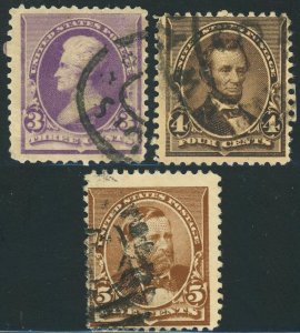 USA #221 #222 #223 Jackson Lincoln Grant Postage Stamps 1890 Used