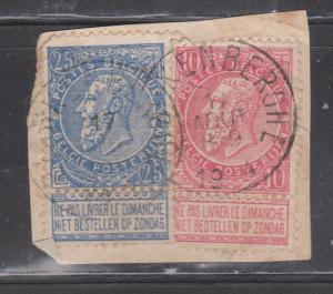 BELGIUM Scott # 66 & 68 - Used On Piece With Nice Kenberche Cancel