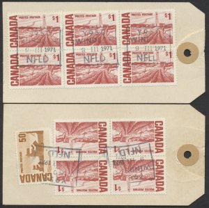 1971 Pair of Bank Money Packet Tags Windsor NFLD to St John's $10.50 Centennials