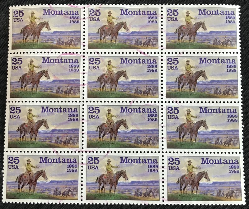 US #2401 Used Block of 12 Montana SCV $3.00 L35