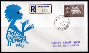 Zanzibar 1963 Sc#280 Freedom From Hunger Registered Letter FDC Postal History