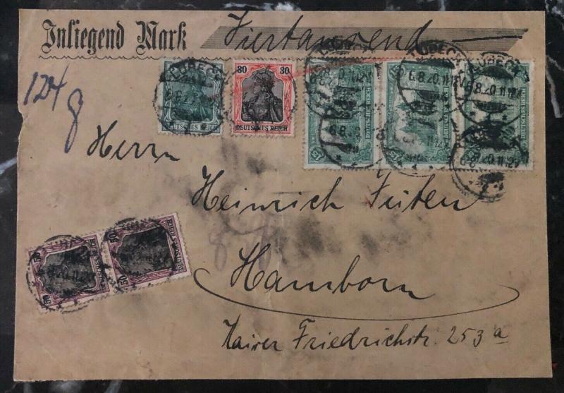 1920 Lubeck Germany Early Inflation Rate Front Cover To Hamburg