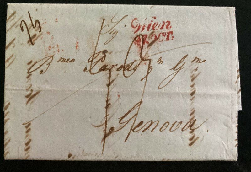 1837 Vienna Austria Stampless Letter Cover To Genova Italy