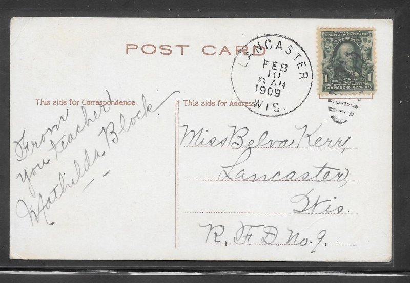 Just Fun Cover #300 on LANCASTER WIS. FEB/10/1909 post card (my1454)