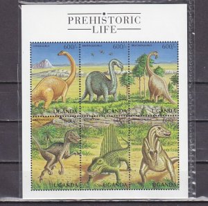 Uganda, Scott cat. 1546 a-f. Dinosaurs sheet of 6. ^