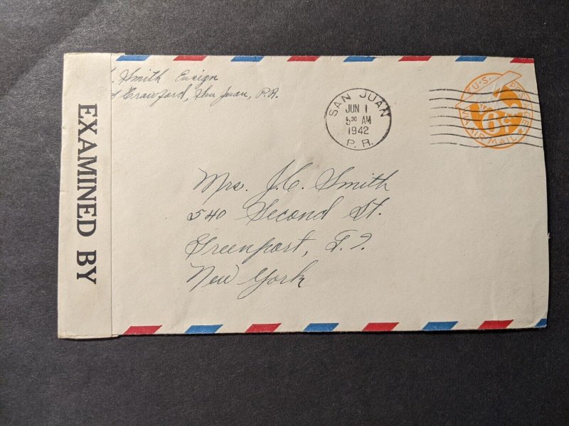 USS CRAWFORD Naval Cover 1942 Censored WWII Sailor's Mail SAN JUAN, PUERTO RICO