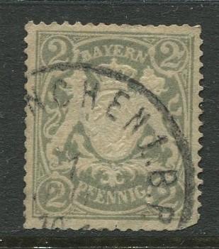 Bavaria -Scott 58 - Coat of Arms -1888 -  Used - Single 2pf Stamp