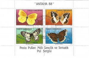 Turkey Sc #2424a  Butterfly souvenir sheet of 4 used VF