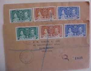 BAHAMAS FDC 1937 CORONATION 2 DIFF REGISTRATIONS MY 12