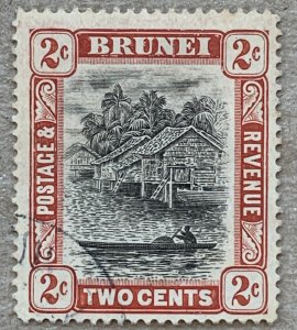 Brunei 1907 2c grey-black and scarlet, used. Scott 15, CV $4.25. SG 24