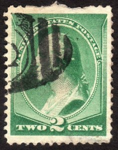 1887, US 2c, Washington, Used, Well centered, faulty, Sc 213