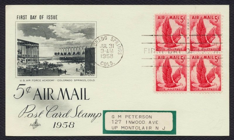 #C50 5c Eagle in Flight-Blk of 4, Art Craft Post Card FDC **ANY 4=FREE SHIPPING*