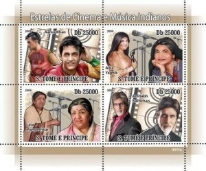 S. TOME & PRINCIPE 2009 - Cinema and Music Stars of India 4v