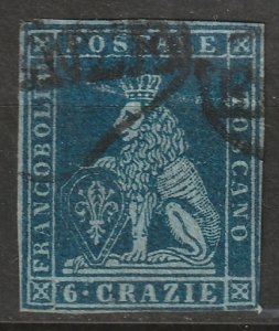 Italy Tuscany 1851 Sc 7 used on bluish