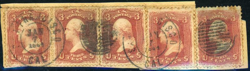 U.S. #65 Used On Piece with Weiss Cert 1864 San Fancisco Grid Cancel