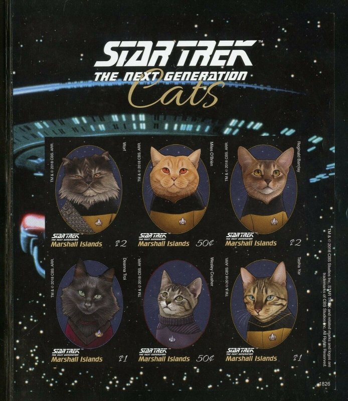 MARSHALL IS.2018 STAR TREK THE NEXT GENERATION CATS IMPERFORATE SHEET I  MINT NH