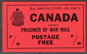 PWF3, MNHOG, 1943 Prisoner of War Frank, tough stamp!, Canada Revenue