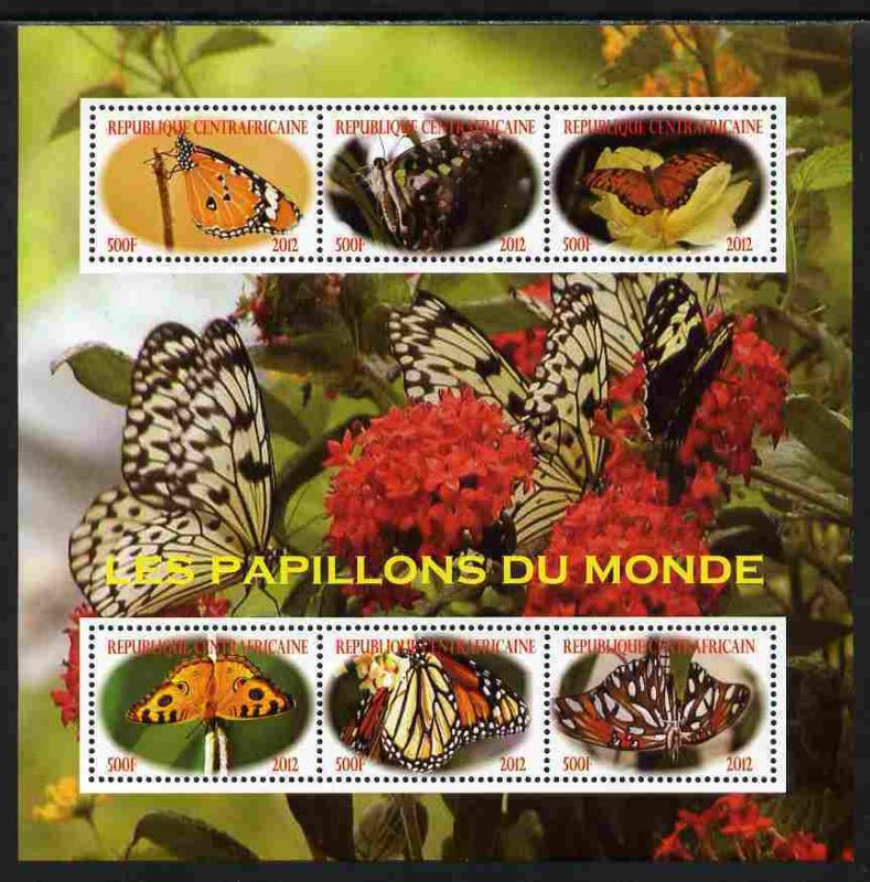 C A R - 2012 - Butterflies of the World - Perf 6v Sheet  - Mint Never Hinged