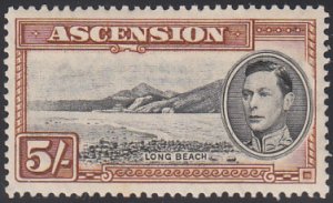 Ascension 1938-53 MH Sc #48a 5sh Long Beach Perf 13.5 Rust spot on gum