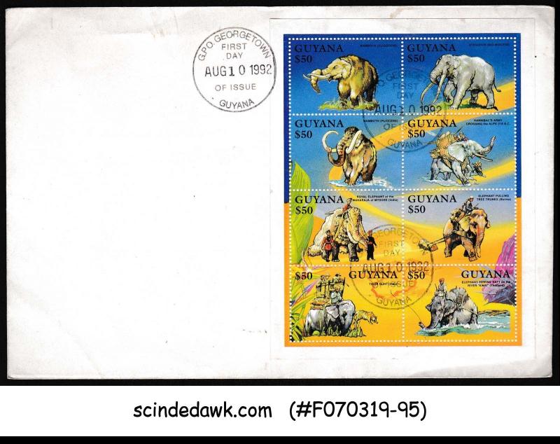 GUYANA - 1992 WILD ANIMALS ELEPHANTS - MIN/SHT - FDC