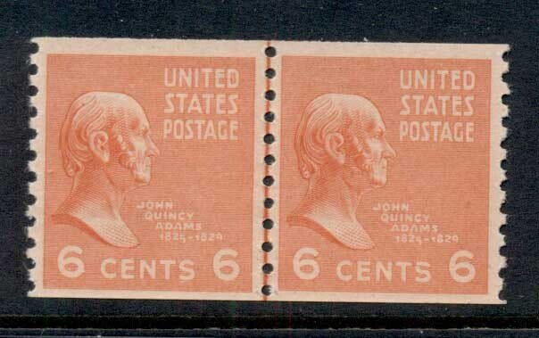 USA 1939 Sc#846 Prexies 6c John Quincy Adama line coil pair MUH