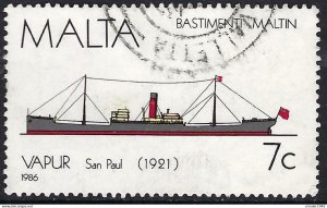 MALTA 1986 7c Multicoloured, Maltese Ships-Vapur San Paul 1921 SG792 Used