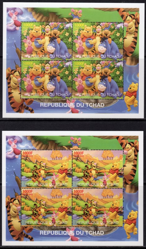 Chad 2008 Disney Winnie the Pooh Bear 4 Sheetlets of 4 stamps Perforated MNH