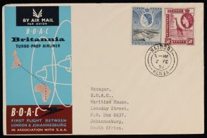 GREAT BRITAIN 1957 London - Johannesburg First Flight Cover +return/intermediate