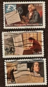 US Scott # 4021,4022,4024; three used 39c Ben Franklin from 2006; VF  off paper