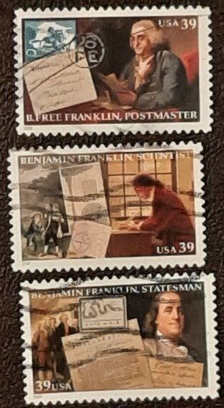 US Scott # 4021,4022,4024; three used 39c Ben Franklin from 2006; VF  off paper