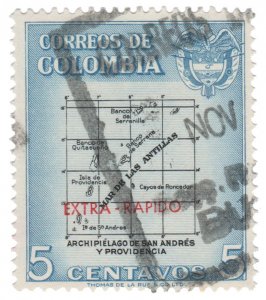 COLOMBIA AIRMAIL STAMP 1957. SCOTT # C289. USED.