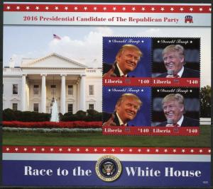LIBERIA 2016 RACE TO THE WHITE HOUSE DONALD TRUMP SHEET OF FOUR  MINT  NH