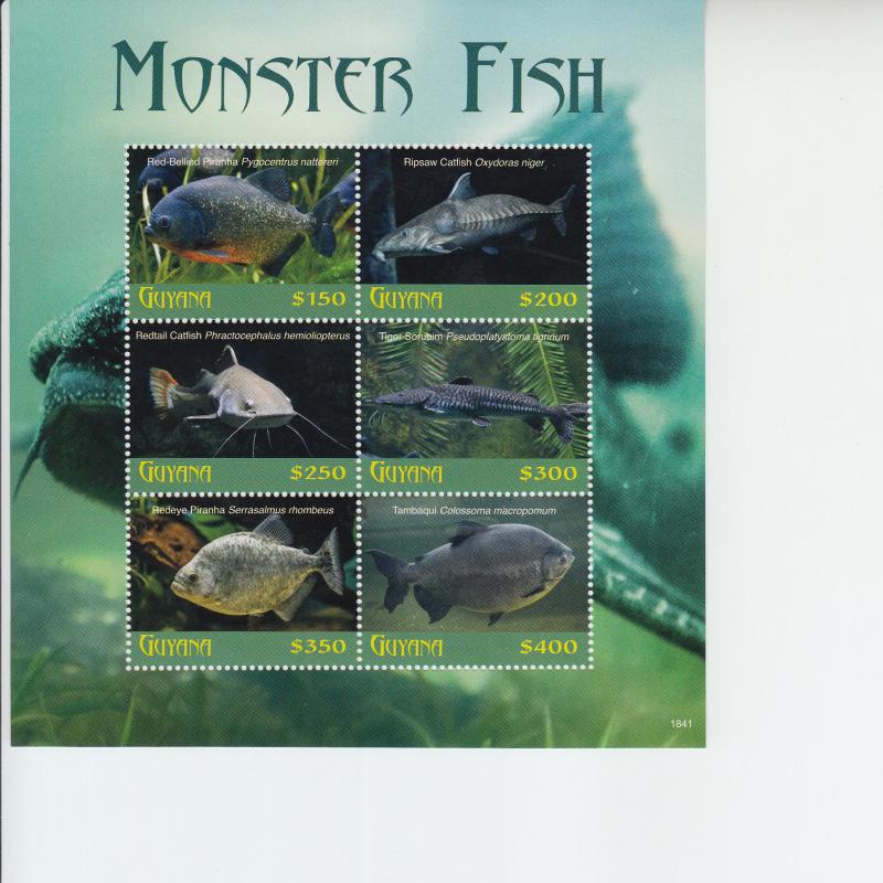 2019 Guyana Monster Fish Sheetlet of 4 (Scott NA) MNH