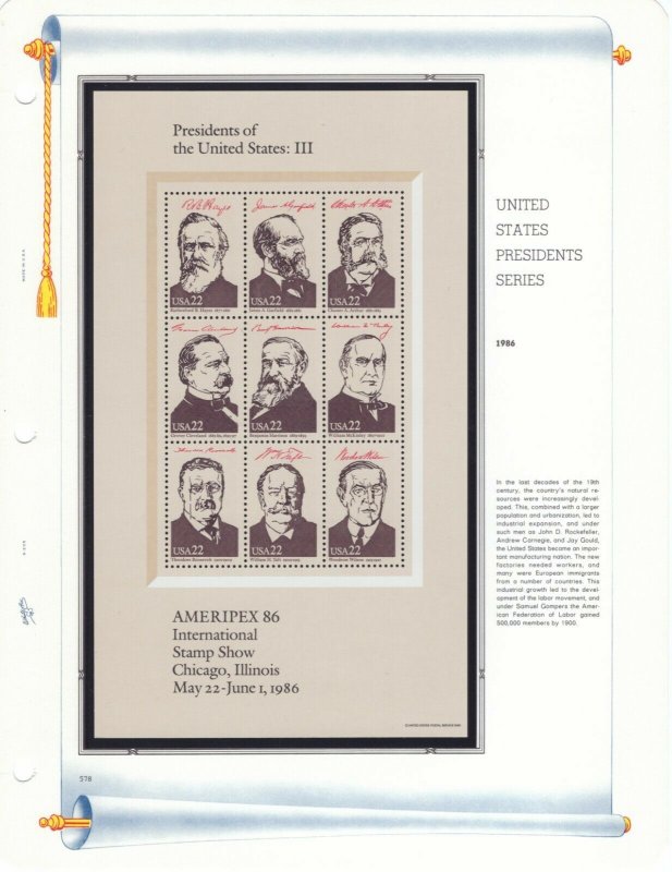 White Ace US PLT BLKS 1986 Commems COMPLETE Pages 572 to 587 w/ Pres. Sheets  