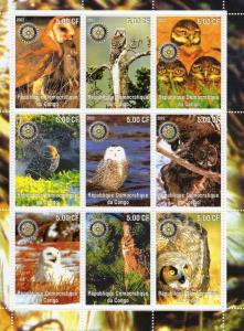 Congo D.R. 2002  OWLS - ROTARY INTERNATIONAL Sheetlet (9) Perforated MNH