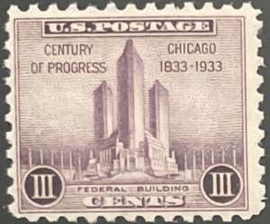 Scott #729 1933 3¢ Century of Progress Chicago Federal Building MNH OG