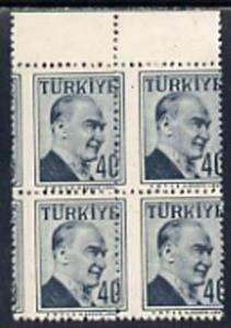 Turkey 1957 Ataturk 40k slate unmounted mint marginal blo...