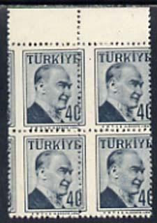 Turkey 1957 Ataturk 40k slate unmounted mint marginal blo...