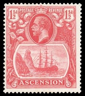 Ascension #12var (SG 12b) Cat£180, 1924 1 1/2p rose red, broken flag variety...