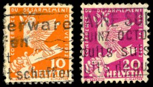 SWITZERLAND Sc 211-12 USED - 1932 10c & 20c  - Dove of Peace