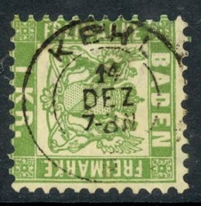 BADEN / GERMAN STATES 1868 1kr Green Perf. 10 KEHL Cds Used