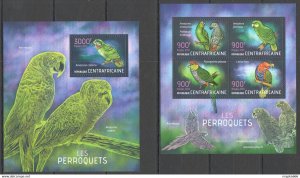 2013 Central Africa Fauna Birds Parrots Les Perroquets Kb+Bl ** Ca696